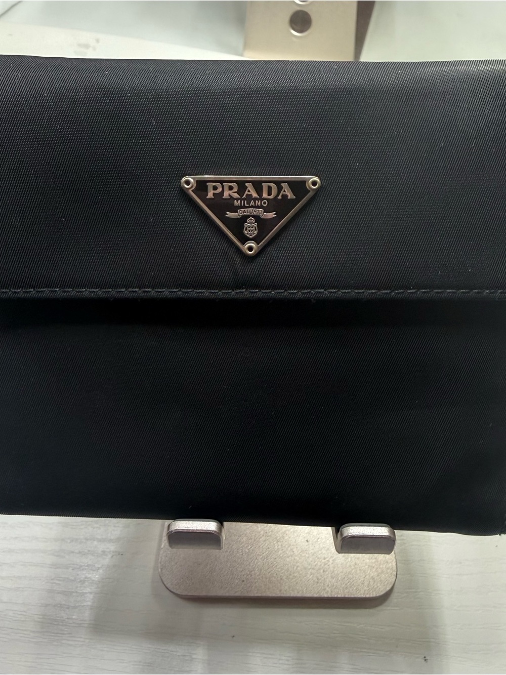 Prada Black Saffiano-Vintage Style Triangle Logo Wallet